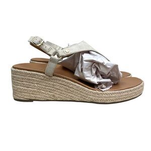 Vionic Women Kirra Espadrille Wedge Sandals Thong Strap Cream Shimmer Gold Sz 11